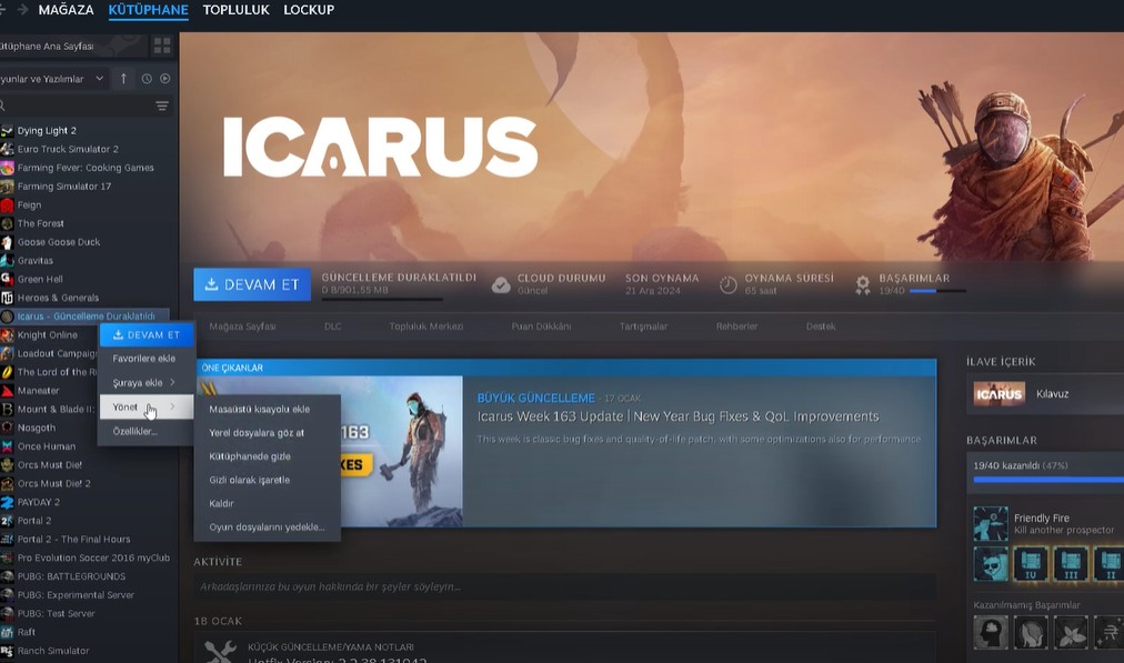 Icarus: Dil Nasıl Değiştirilir? Türkçe Yama 1