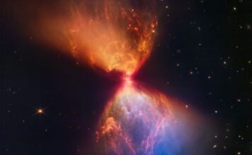 Webb Telescope captures hourglass-shaped hot gas with Protostar Webb Telescope captures hourglass-shaped hot gas with Protostar in center-min